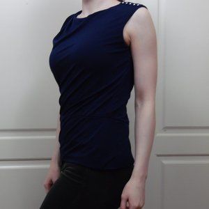 WHBM Royal Blue Top Sleeveless Beaded Embelishment